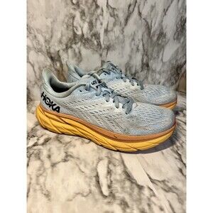 Hoka One One Clifton 8 Womens Athletic Running Shoes Size 9.5 B Blue Orange